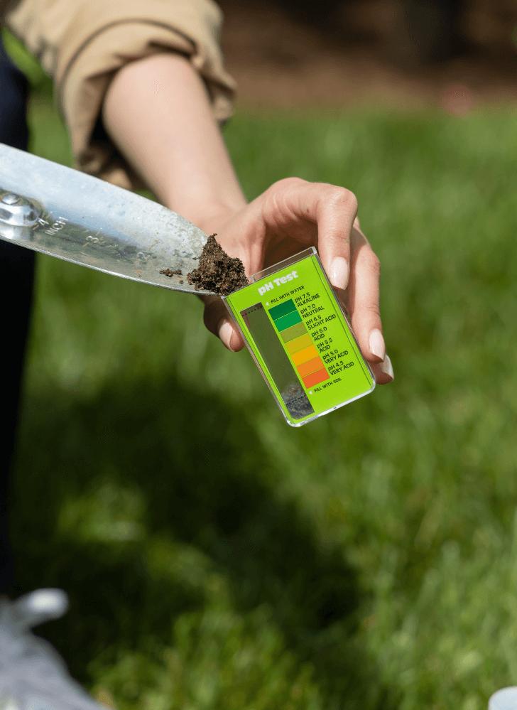 Testing lawn soil for nitrogen levels and pH before fertilizer application