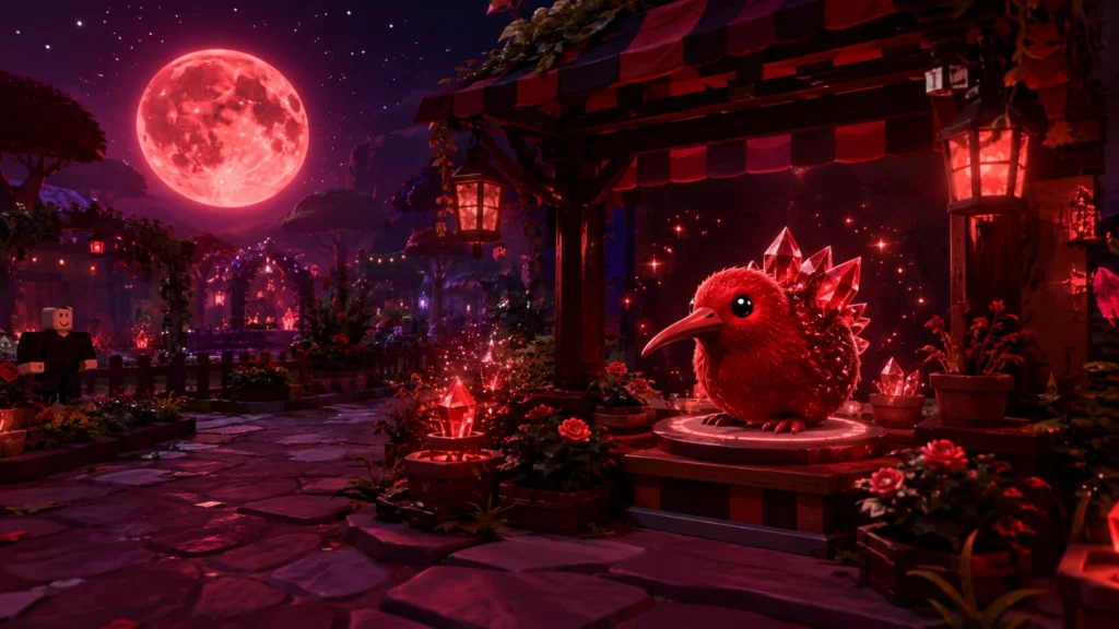 Blood Kiwi near the Blood Moon Shop in Grow a Garden