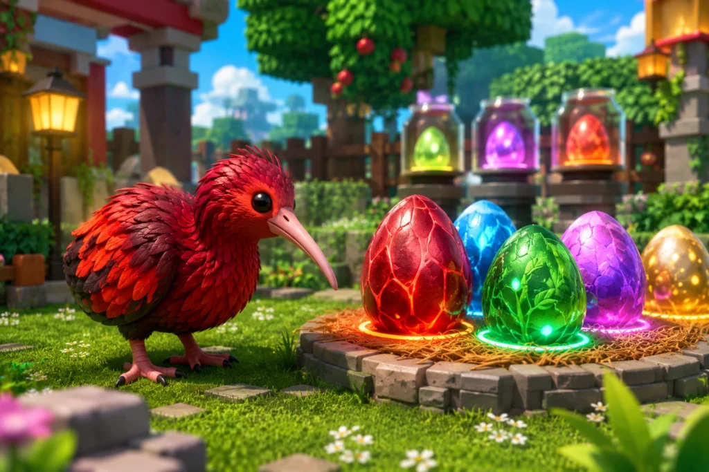 Blood Kiwi pet with hatching eggs in Grow a Garden