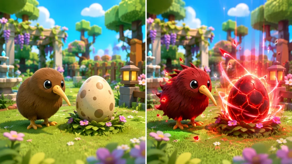 Blood Kiwi and Kiwi pets compared in Grow a Garden