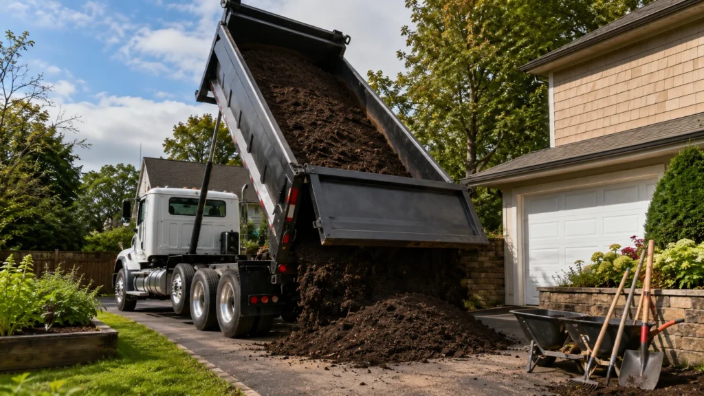 Bulk garden soil delivery to a residential home in the United States