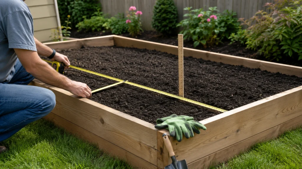 Measuring a raised garden bed to calculate bulk garden soil volume