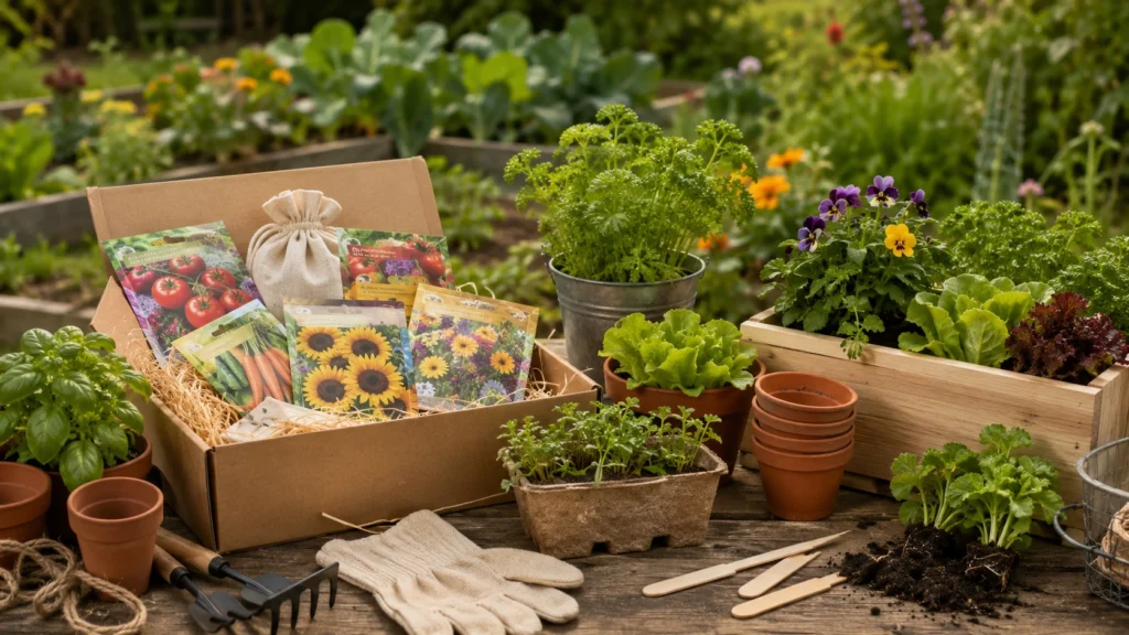 Seed gift box and herb growing kit for gardeners