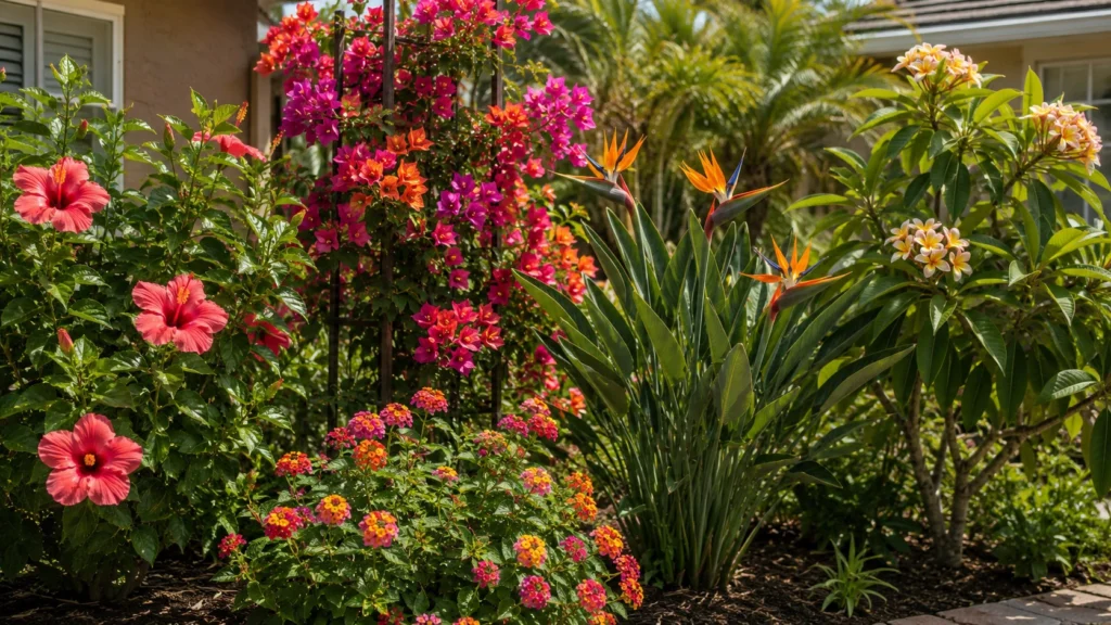 Zone 10 flowers including hibiscus bougainvillea and lantana