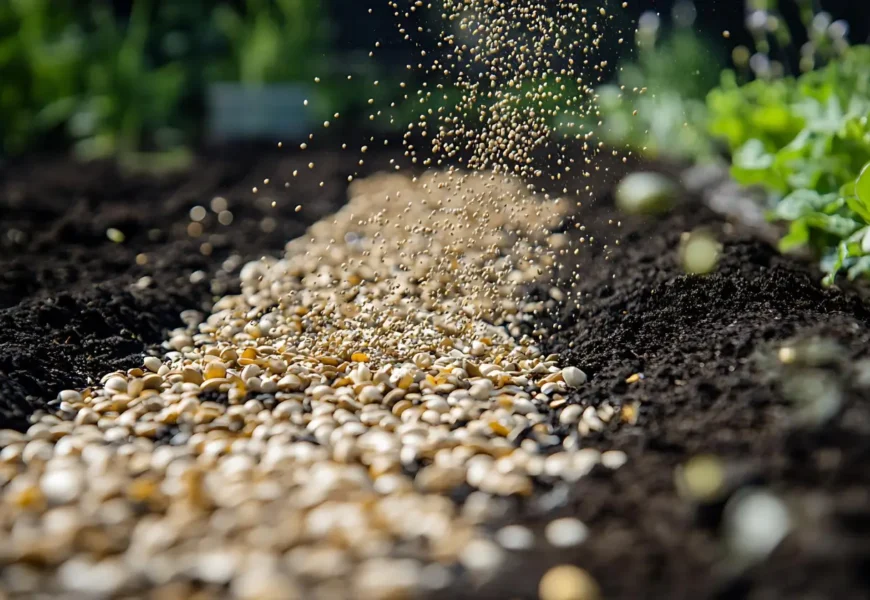 Applying quick release nitrogen fertilizer to lawn