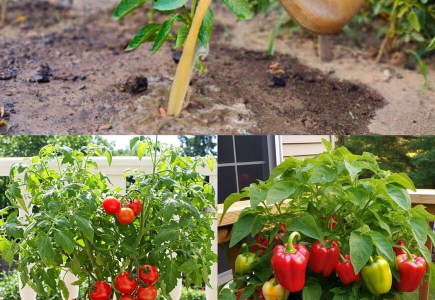 Best fertilizer for peppers and tomatoes growing in a healthy vegetable garden